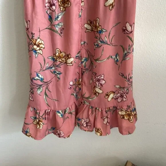 Xhilaration Women's Floral Print Short Sleeve V-Neck Button-Down Dress M pink - Picture 9 of 12